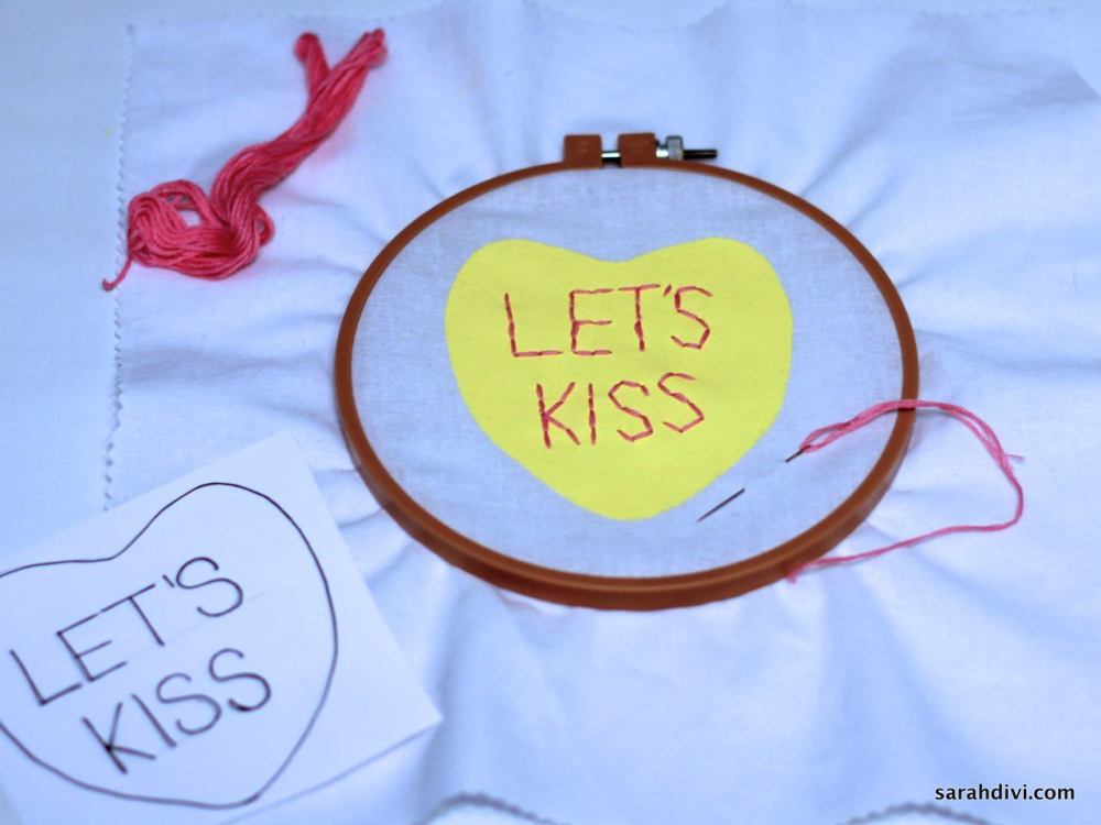 Conversation Heart Embroidered Art | Valentine's Day Tutorial | sarahdivi.com