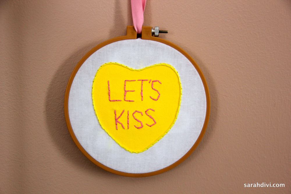 Candy Conversation Heart Embroidered Art | Valentine's Day Tutorial | sarahdivi.com
